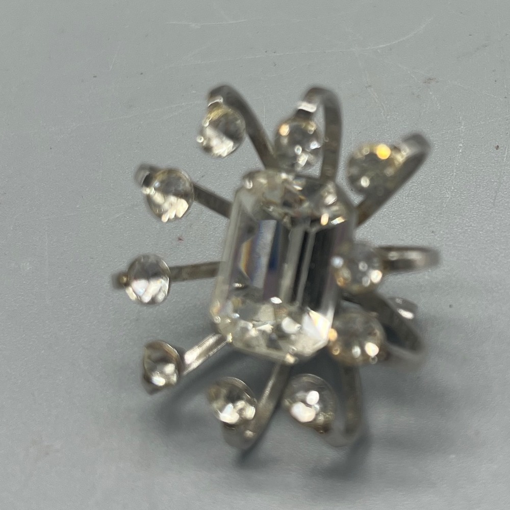 Vintage‎ Coro Abstract Bright White Rhinestones Flower Brooch